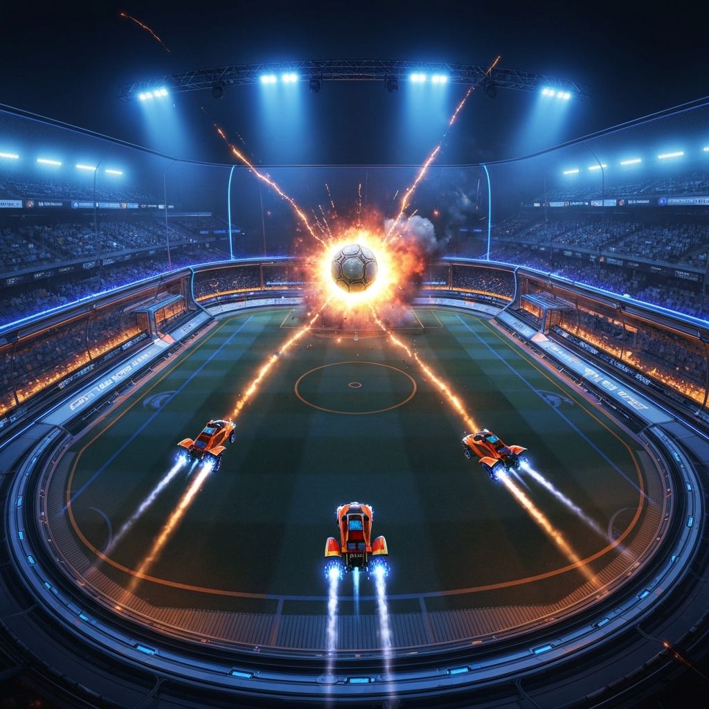 Rocket League arena with glowing neon lights